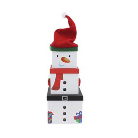 Plush Snowman Christmas Gift Boxes Xmas Eve 3 Stacking Nesting Large Storage Box