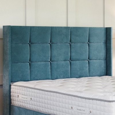 Plush Teal Platform Top Divan Bed Base Only 4FT Small Double with 2 Drawers