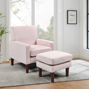 Plush velvet chair with footstool in pink