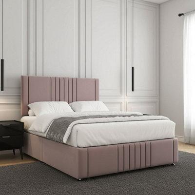 Plush Velvet Divan Bed in Pink 24inch Panel Headboard & Footboard No ...