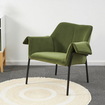 PlushComfort Velvet Lounge Chair in Olive Green | DIY at B&Q