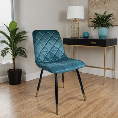 Plushore Turquoise Luxury Velvet Dining Chair With Gold Tipped Black Legs