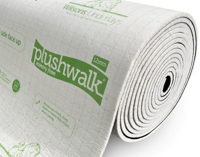 Plushwalk 12mm PU Foam Carpet Underlay 15m2 (11m x 1.37m Roll) Memory Foam Underlayment With Damp Proof Membrane