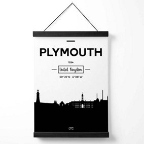 Plymouth Black and White City Skyline Medium Poster with Black Hanger