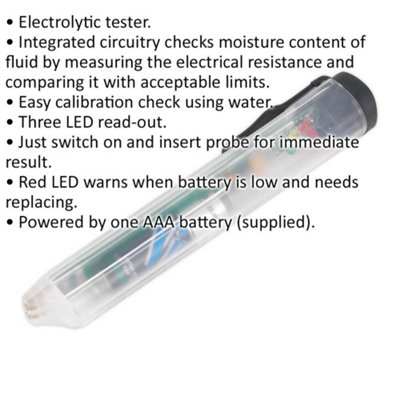 Pocket Brake Fluid Electrolyte Tester - Easily Calibrated - Three LED Read-out