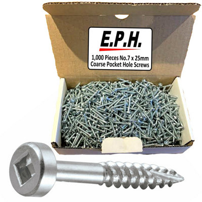 Pocket Hole Screws, 25mm Long, Pack of 1,000, Coarse Self-Cutting ...