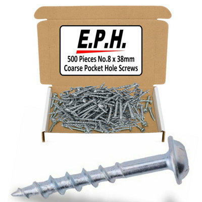 Pocket Hole Screws for Softwoods, 38mm Long, Pack of 500, Coarse Self ...