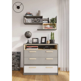 POK Children's Chest of Drawers (H)900mm (W)1000mm (D)400mm - Grey & White Functional Storage Furniture