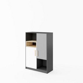 POK Sideboard Cabinet (H)1300mm (W)900mm (D)400mm - Grey & White Children's Bedroom Storage Furniture