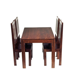 Poko Dark Mango 4ft Dining Set with Wooden Chairs