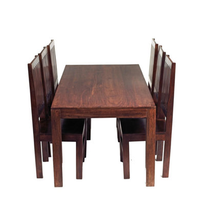 Poko Dark Mango 6ft Dining Set with Wooden Chairs