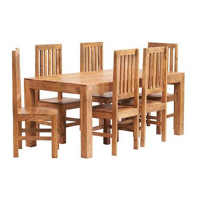Poko Light Mango 6ft Dining Set with Wooden Chairs