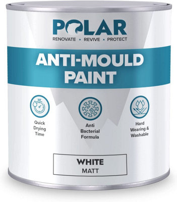 Polar Anti Mould Paint, 1 Litre - Brilliant White Matt Finish - Prevent & Control Mould On Internal Walls & Ceilings