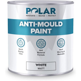 Polar Anti Mould Paint, 1 Litre - Brilliant White Matt Finish - Prevent & Control Mould On Internal Walls & Ceilings