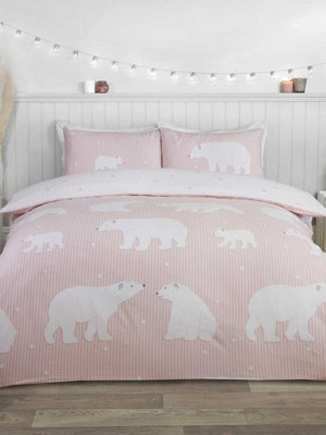 Polar Bear 100% Brushed Cotton King Duvet Cover Set Blush