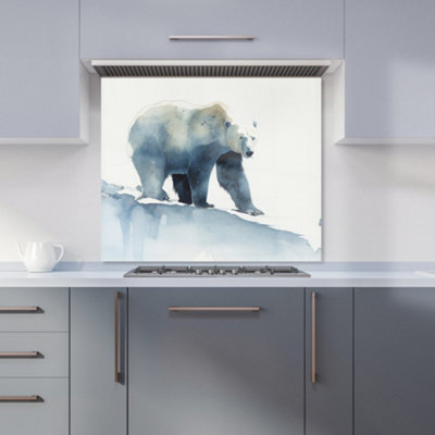 Polar Bear Watercolour Premium Glass Kitchen Splashback W900mm x H650mm