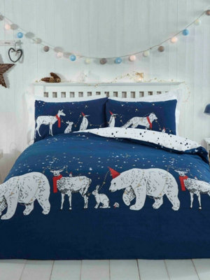 Polar Bears & Friends King Navy Duvet Cover and Pillowcase Set