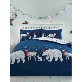 Polar Bears & Friends King Navy Duvet Cover and Pillowcase Set