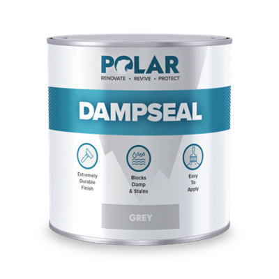 Polar Damp Seal Grey Anti Damp Paint 2.5L, Damp Proof Paint Stain Blocker - One Coat for Brick, Concrete, Cement and Plaster Walls