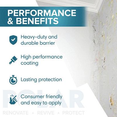 Polar Damp Seal Grey Anti Damp Paint 2.5L, Damp Proof Paint Stain Blocker - One Coat for Brick, Concrete, Cement and Plaster Walls