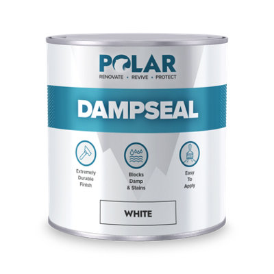 Polar Damp Seal White Anti Damp Paint 1 Litre, Damp Proof Paint Stain Blocker Brick, Concrete, Cement and Plaster Walls