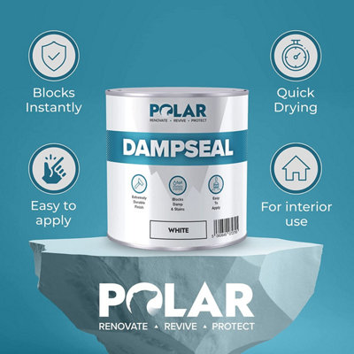 Polar Damp Seal White Anti Damp Paint 500ml, Damp Proof Paint Stain Blocker Seals Brick, Concrete, Cement and Plaster Walls