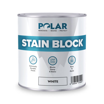 Polar Superior Stain Block Primer Paint - White - 1L - Prevent & Remove Stains, Grease, Water Marks & Rust - Walls & Ceilings