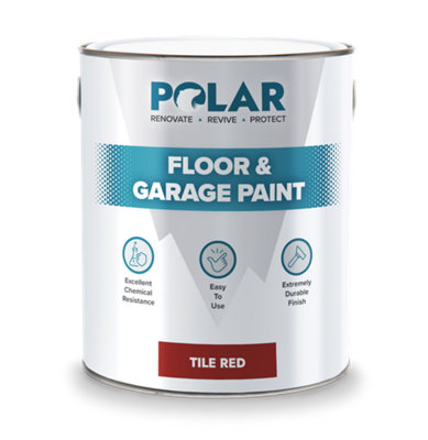 Polar Tile Red Garage Floor Paint - 5 Litres Hard Wearing - Tough & Durable