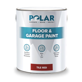 Polar Tile Red Garage Floor Paint - 5 Litres Hard Wearing - Tough & Durable