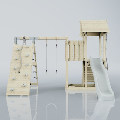 PolarPlay Balcony Tower Kids Wooden Climbing Frame with Swing and Slide - Climb & Swing Kory Mist