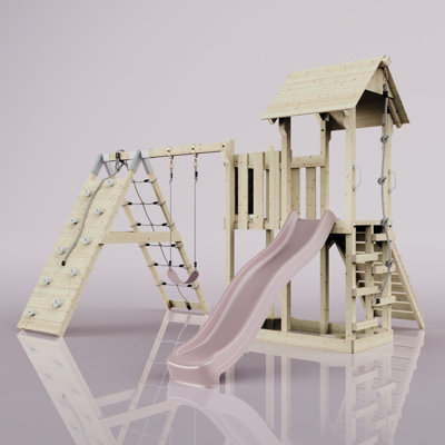 PolarPlay Balcony Tower Kids Wooden Climbing Frame with Swing and Slide ...