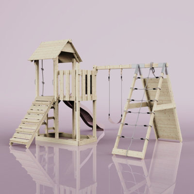 PolarPlay Balcony Tower Kids Wooden Climbing Frame with Swing and Slide ...