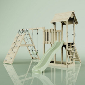 PolarPlay Balcony Tower Kids Wooden Climbing Frame with Swing and Slide - Climb & Swing Kory Sage