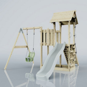 PolarPlay Balcony Tower Kids Wooden Climbing Frame with Swing and Slide - Swing Calder Mist