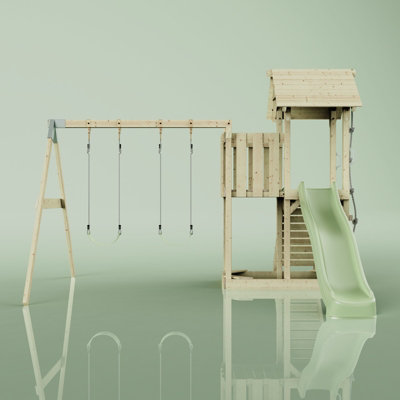 PolarPlay Balcony Tower Kids Wooden Climbing Frame with Swing and Slide - Swing Elof Sage