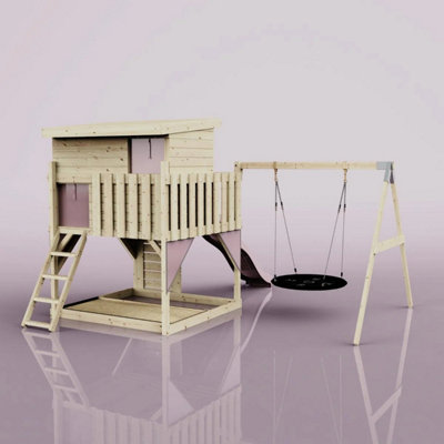 PolarPlay Climbing Platform and Playhouse with Single Swing - Nils Nest Dusky Pink