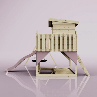 PolarPlay Climbing Platform and Playhouse with Single Swing - Nils Nest Dusky Pink