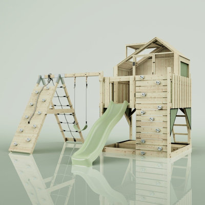 PolarPlay Kids Climbing Tower & Playhouse with Swing and Slide - Climb & Swing Ragna Sage