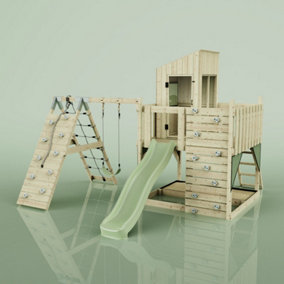 PolarPlay Kids Climbing Tower & Playhouse with Swing and Slide - Climb & Swing Tyra Sage