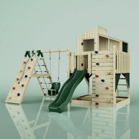 PolarPlay Kids Climbing Tower & Playhouse with Swing and Slide - Climb & Swing Vidar Green