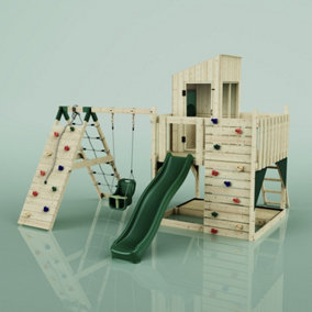 PolarPlay Kids Climbing Tower & Playhouse with Swing and Slide - Climb & Swing Yaalon Green