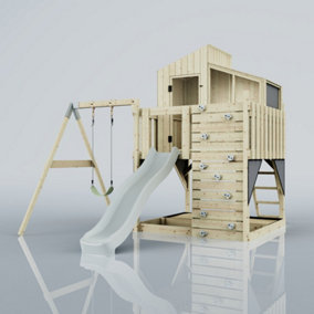 PolarPlay Kids Climbing Tower & Playhouse with Swing and Slide - Swing Balder Mist