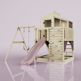 PolarPlay Kids Climbing Tower & Playhouse with Swing and Slide - Swing Balder Rose