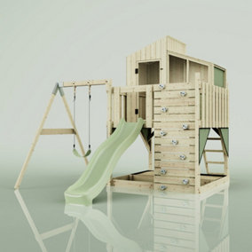 PolarPlay Kids Climbing Tower & Playhouse with Swing and Slide - Swing Balder Sage