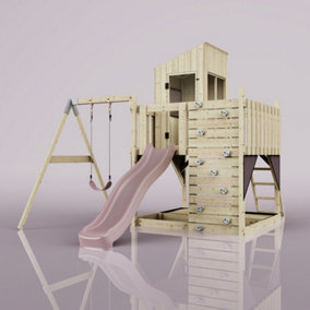 PolarPlay Kids Climbing Tower & Playhouse with Swing and Slide - Swing Destin Rose