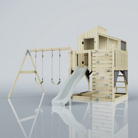 PolarPlay Kids Climbing Tower & Playhouse with Swing and Slide - Swing Geir Mist