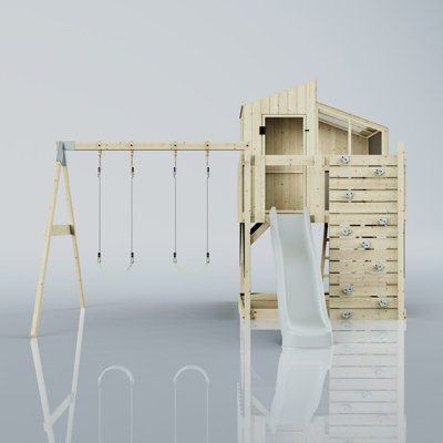 PolarPlay Kids Climbing Tower & Playhouse with Swing and Slide - Swing Geir Mist