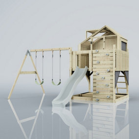 PolarPlay Kids Climbing Tower & Playhouse with Swing and Slide - Swing Haldor Mist