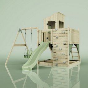 PolarPlay Kids Climbing Tower & Playhouse with Swing and Slide - Swing Helka Sage