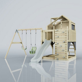 PolarPlay Kids Climbing Tower & Playhouse with Swing and Slide - Swing Saga Mist